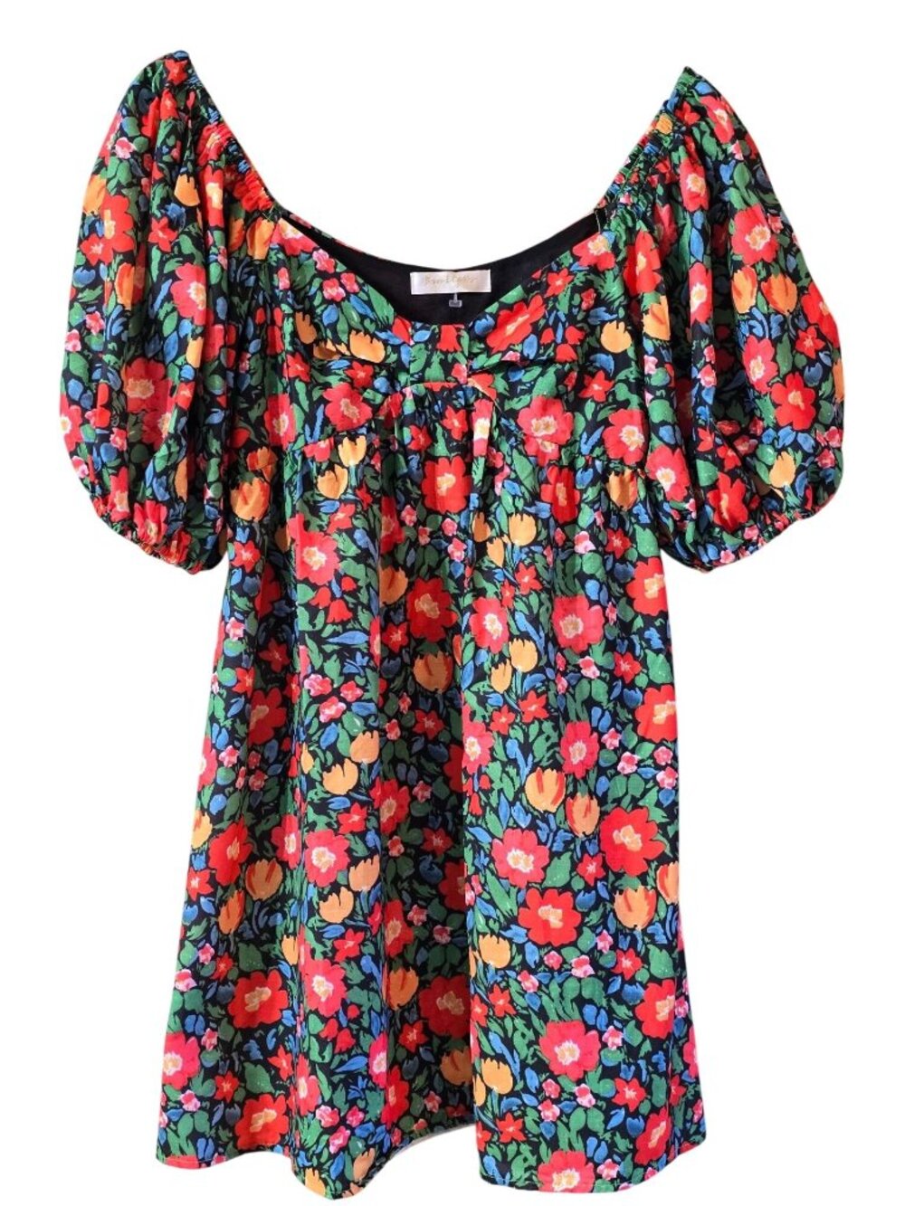 Brooklyns Bright Red Floral Baby Doll A-Line Bodice Mini Dress Sz M